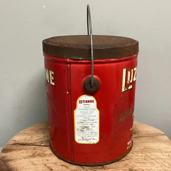 🔴 Vintage - Antique? - Luzianne Coffee And Chicory Tin w/ Lid - Collectible - Picture 3 of 16